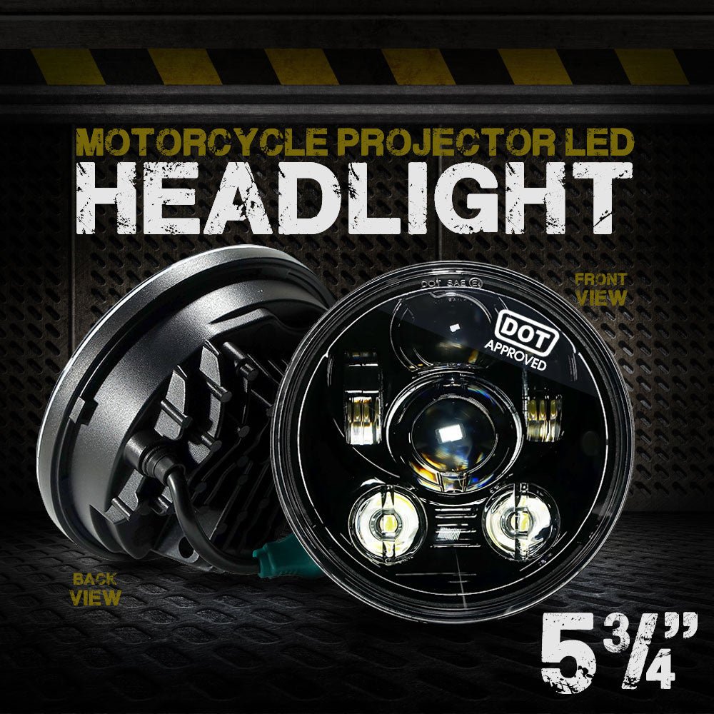 5.75 (5 34) In LED Black Projector Motorcycle Headlight Round DOT V2