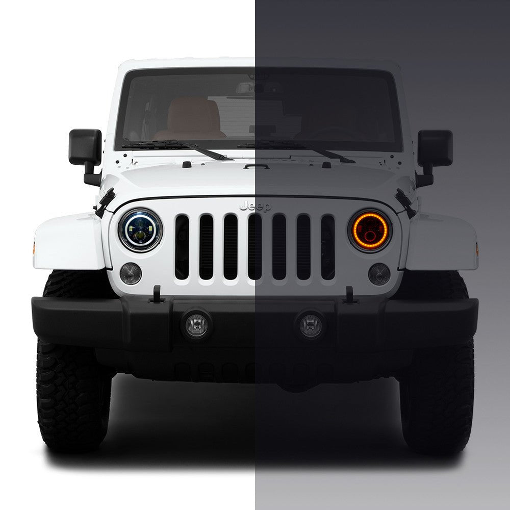 7 Inch HALO Chasing RGB Color Projector LED Headlights & Fog Lights Kit for Wrangler JK 2007-2017
