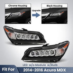 Fitment chart for Black Full LED Jewel Eye headlights, 2014-2016 Acura MDX