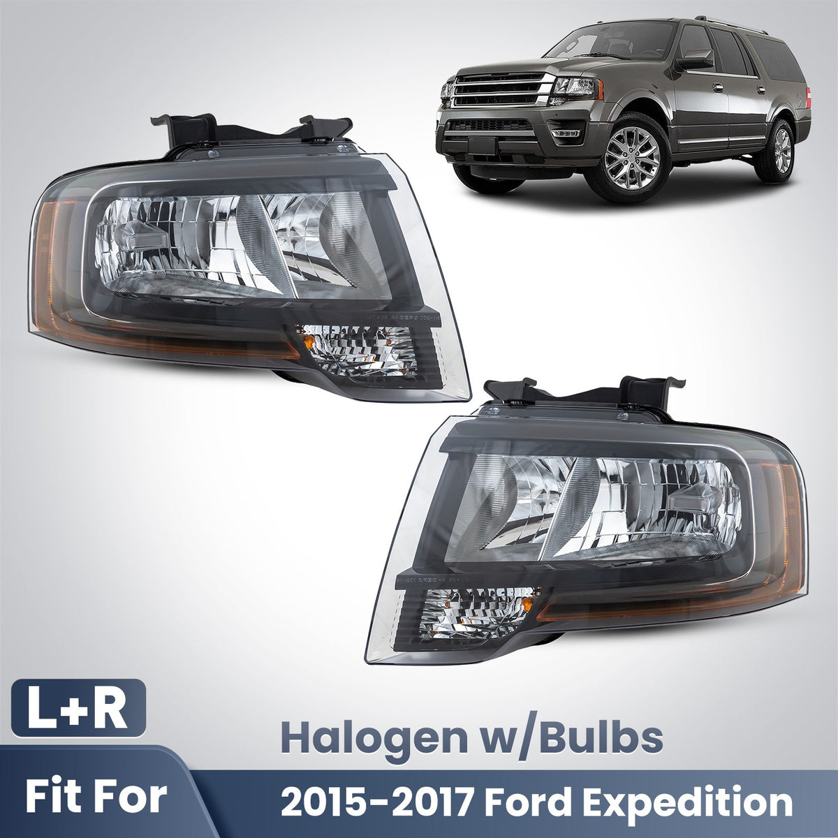 Pair halogen headlight front angle for 2015-2017 Ford Expedition