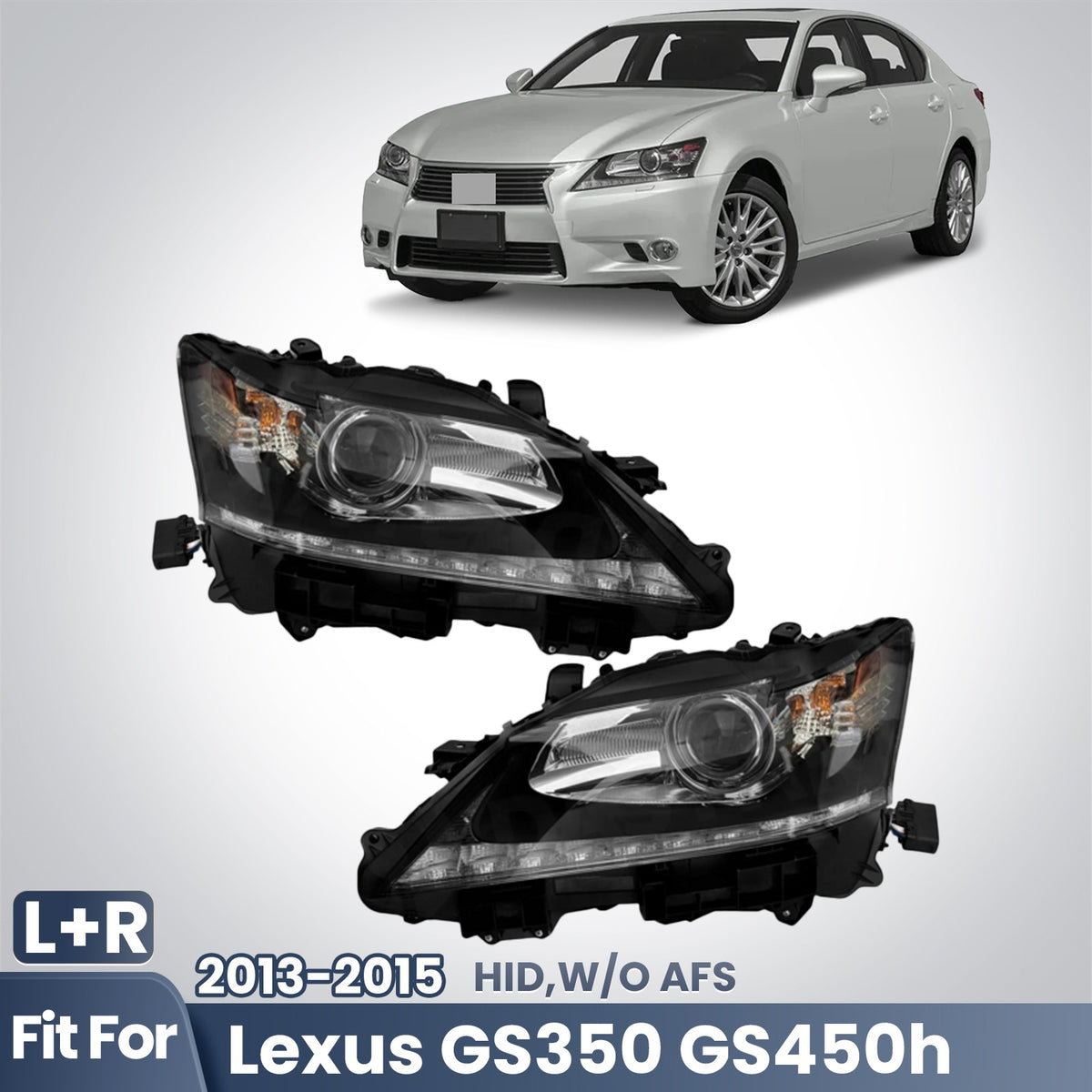 Fitment diagram for 2013-2015 Lexus GS350 headlights