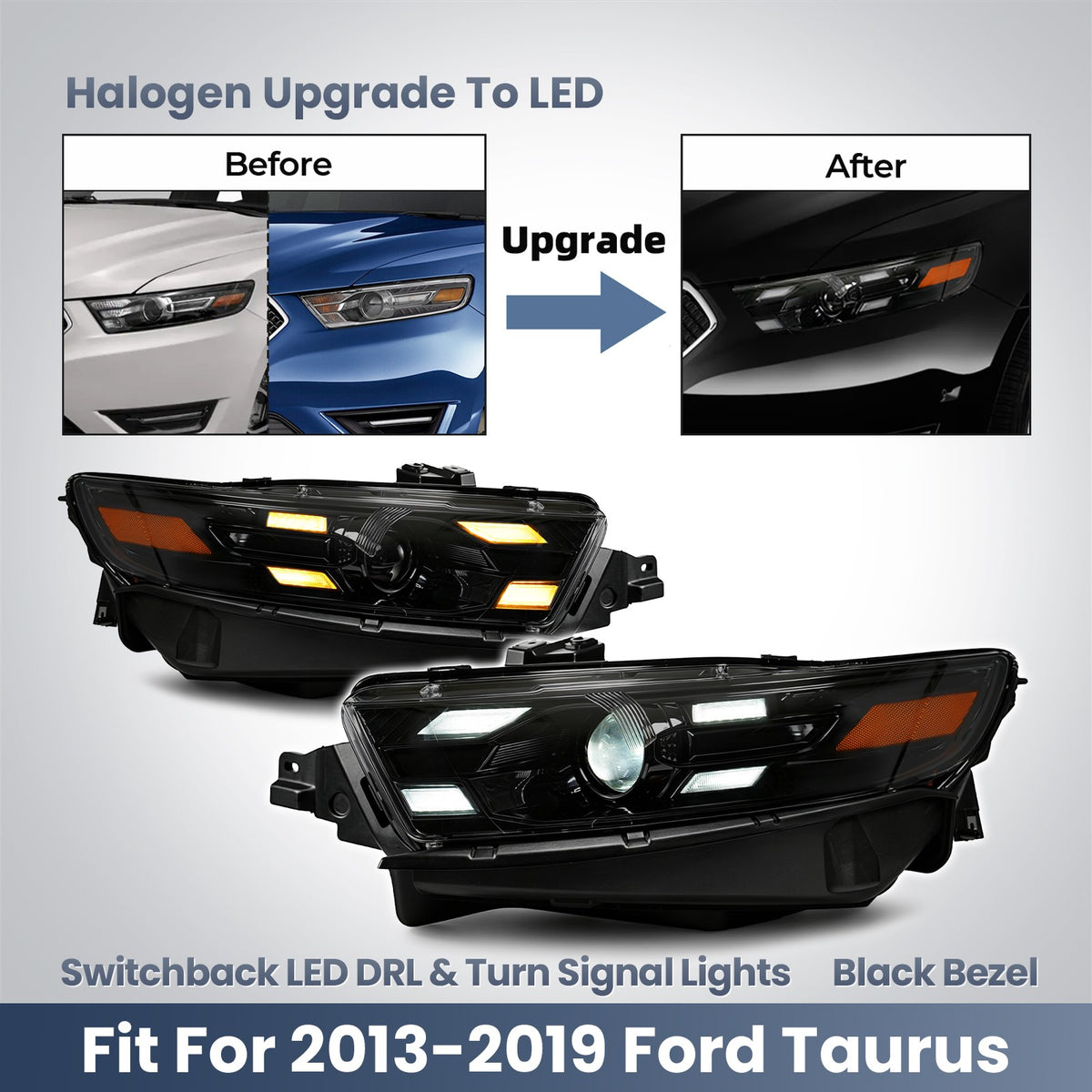 Fitment diagram for 2013-2019 Ford Taurus headlights
