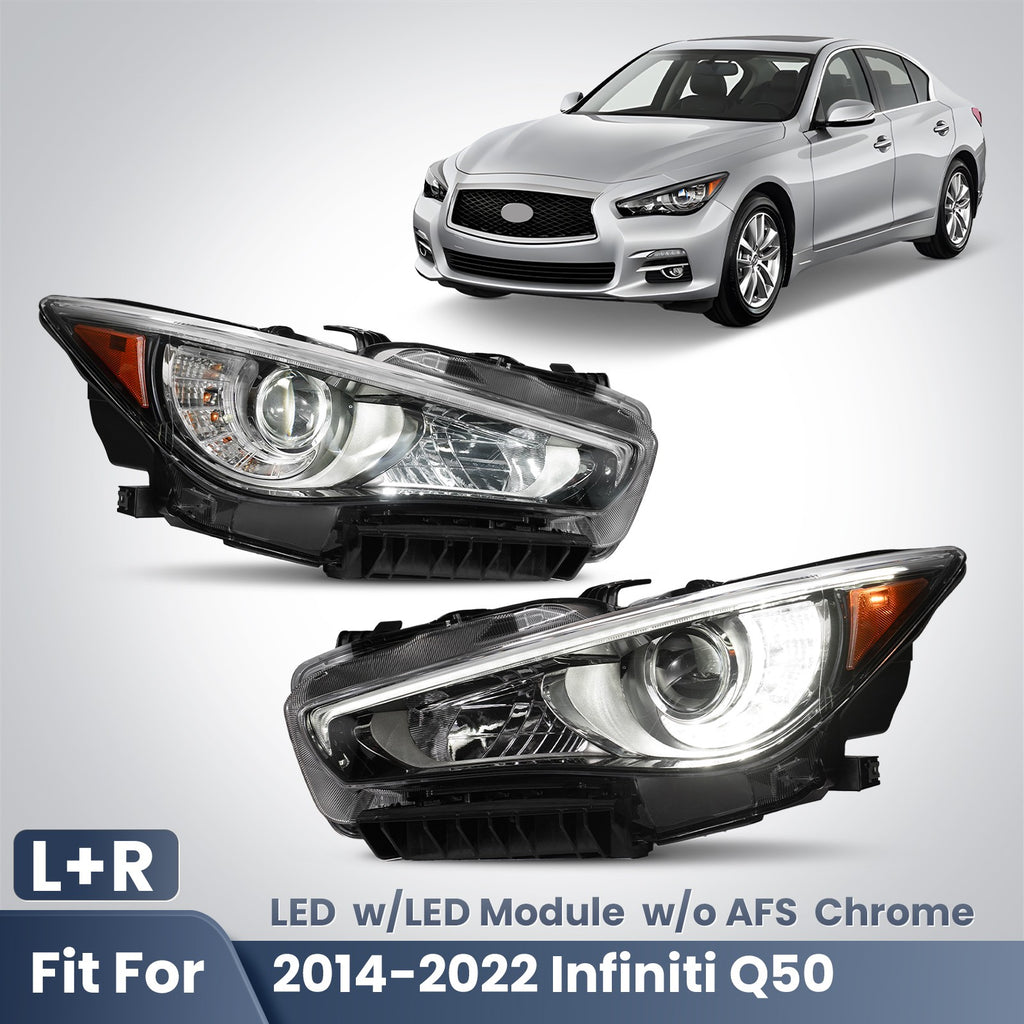 Fitment diagram for 2014-2022 Infiniti Q50 headlights