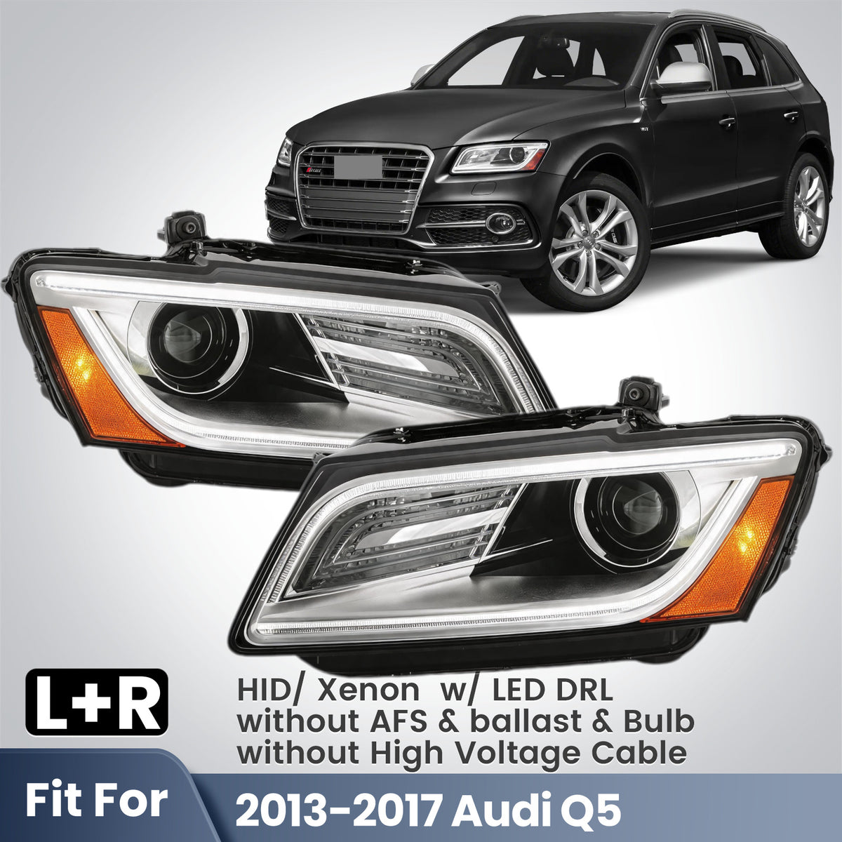 Fitment diagram for 2013-2017 Audi Q5 headlights