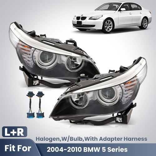 Headlight bulb size diagram for 2004-2010 BMW 5 Series E60 E61 Black Halogen Angel Eye headlights