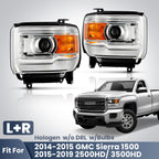 Fitment diagram for 2014-2015 GMC Sierra 1500 headlights