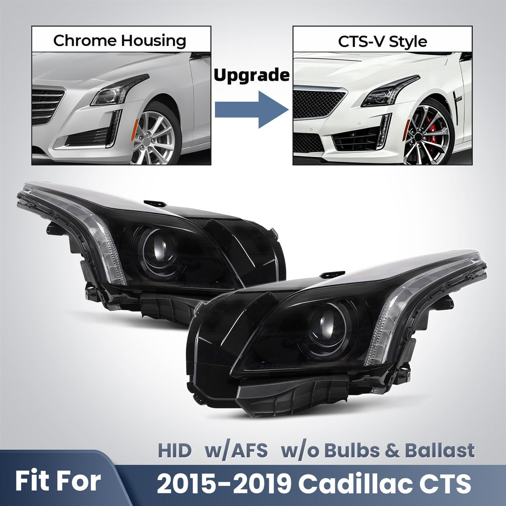 Headlight bulb size diagram for 2015-2019 Cadillac CTS Black HID Projector headlights