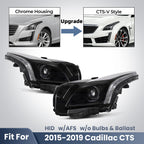 Headlight bulb size diagram for 2015-2019 Cadillac CTS Black HID Projector headlights