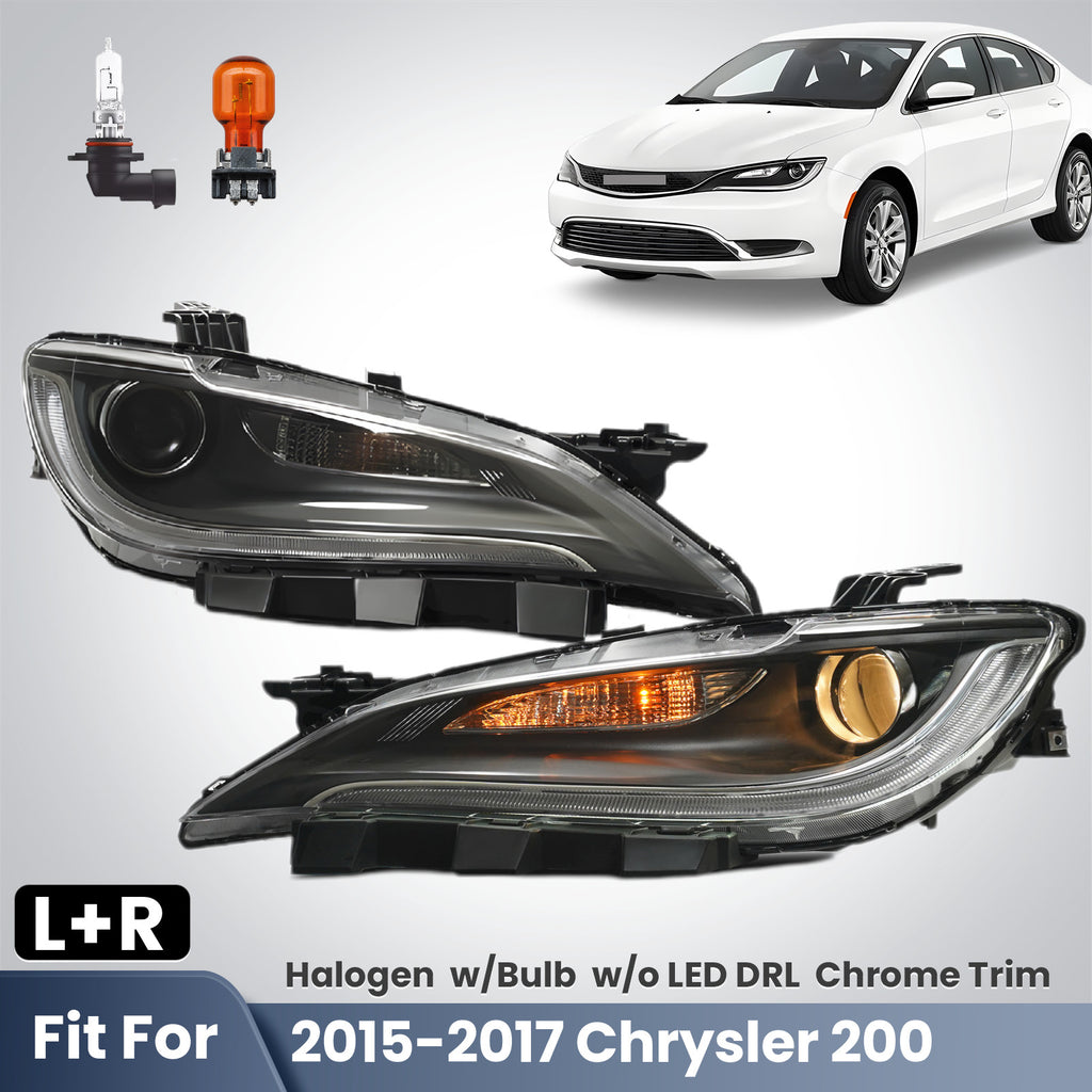 Pair halogen headlight front angle for 2015-2017 Chrysler 200