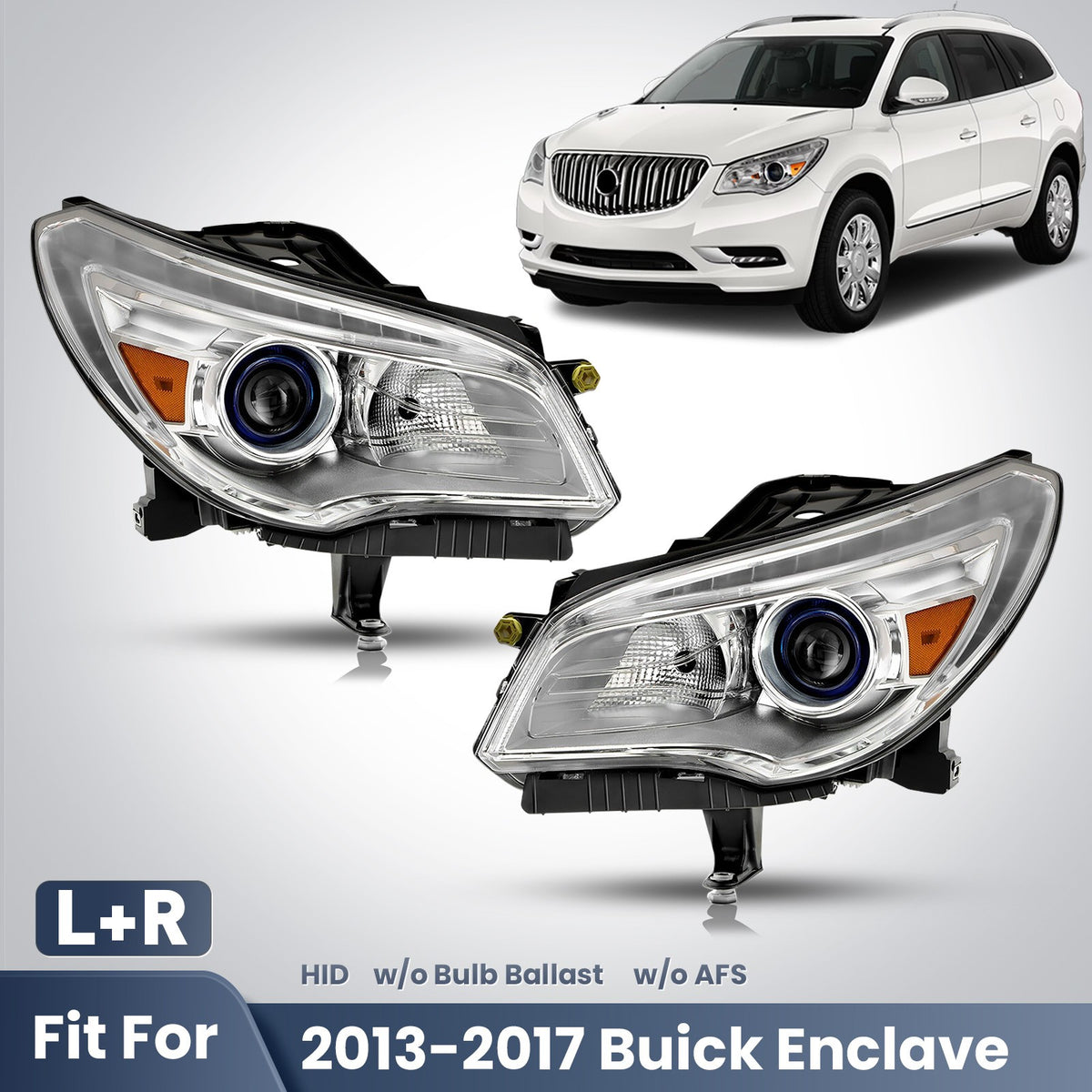 Fitment diagram for 2013-2017 Buick Enclave headlights