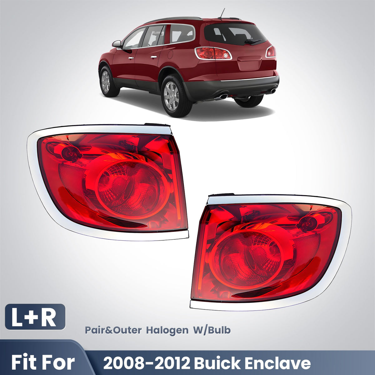 red/clear halogen outer tail light view 1 for Buick Enclave (2008-2012)