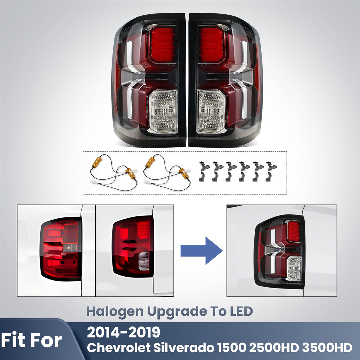black LED tail light view 1 for Chevy Silverado 1500 Halogen Models (2014-2018)