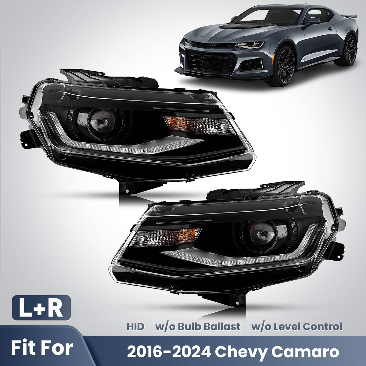 Pair HID headlight front angle for 2016-2024 Chevy Camaro