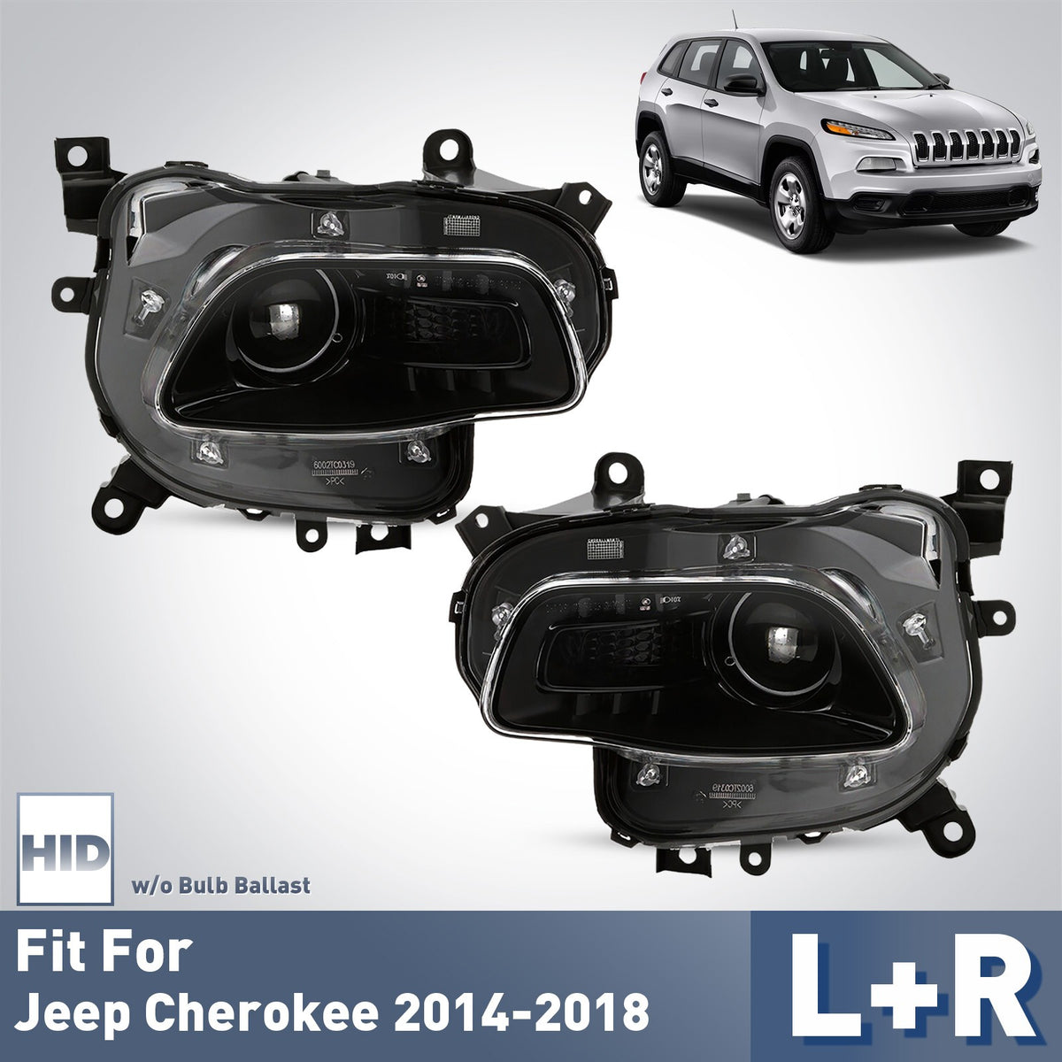 Fitment diagram for 2014-2018 Jeep Cherokee headlights