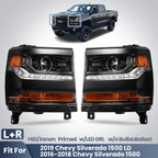 Pair HID headlight front angle for 2016-2018 Chevy Silverado 1500