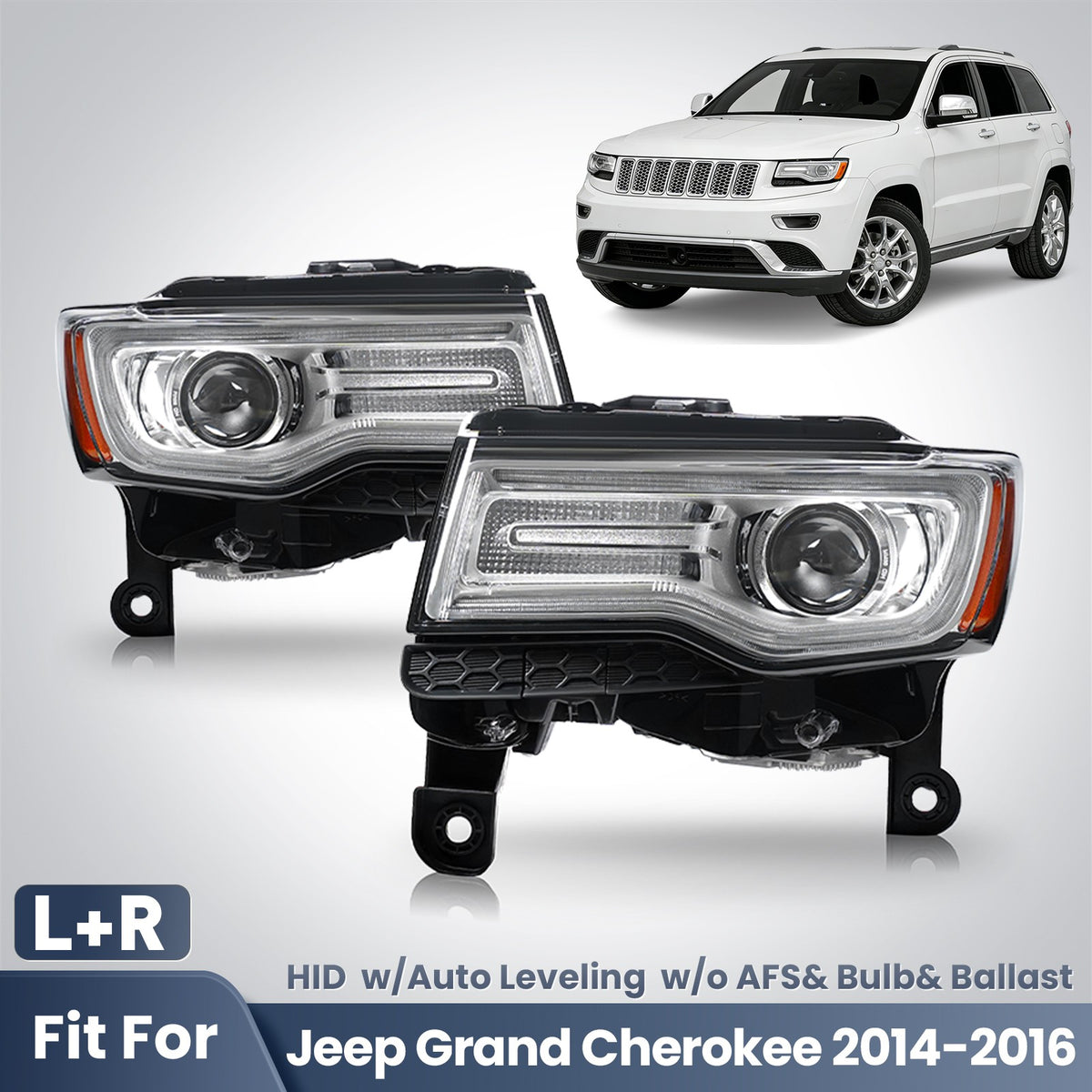 Fitment diagram for 2014-2016 Jeep Grand Cherokee headlights