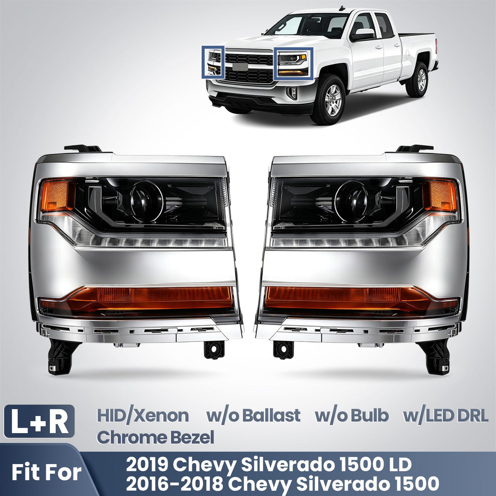 Pair HID headlight front angle for 2016-2018 Chevy Silverado 1500