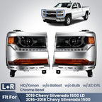 Pair HID headlight front angle for 2016-2018 Chevy Silverado 1500