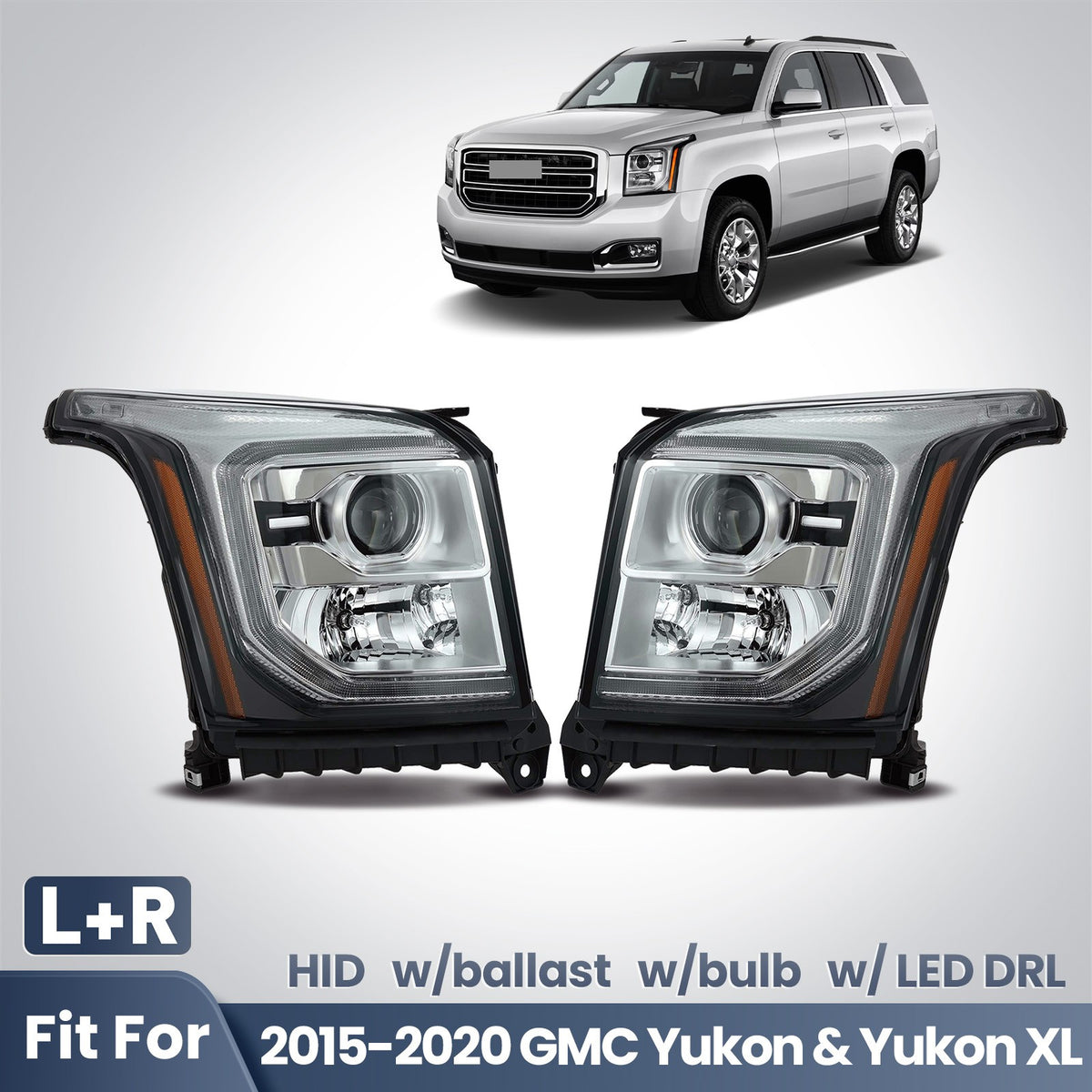 Fitment diagram for 2015-2020 GMC Yukon headlights