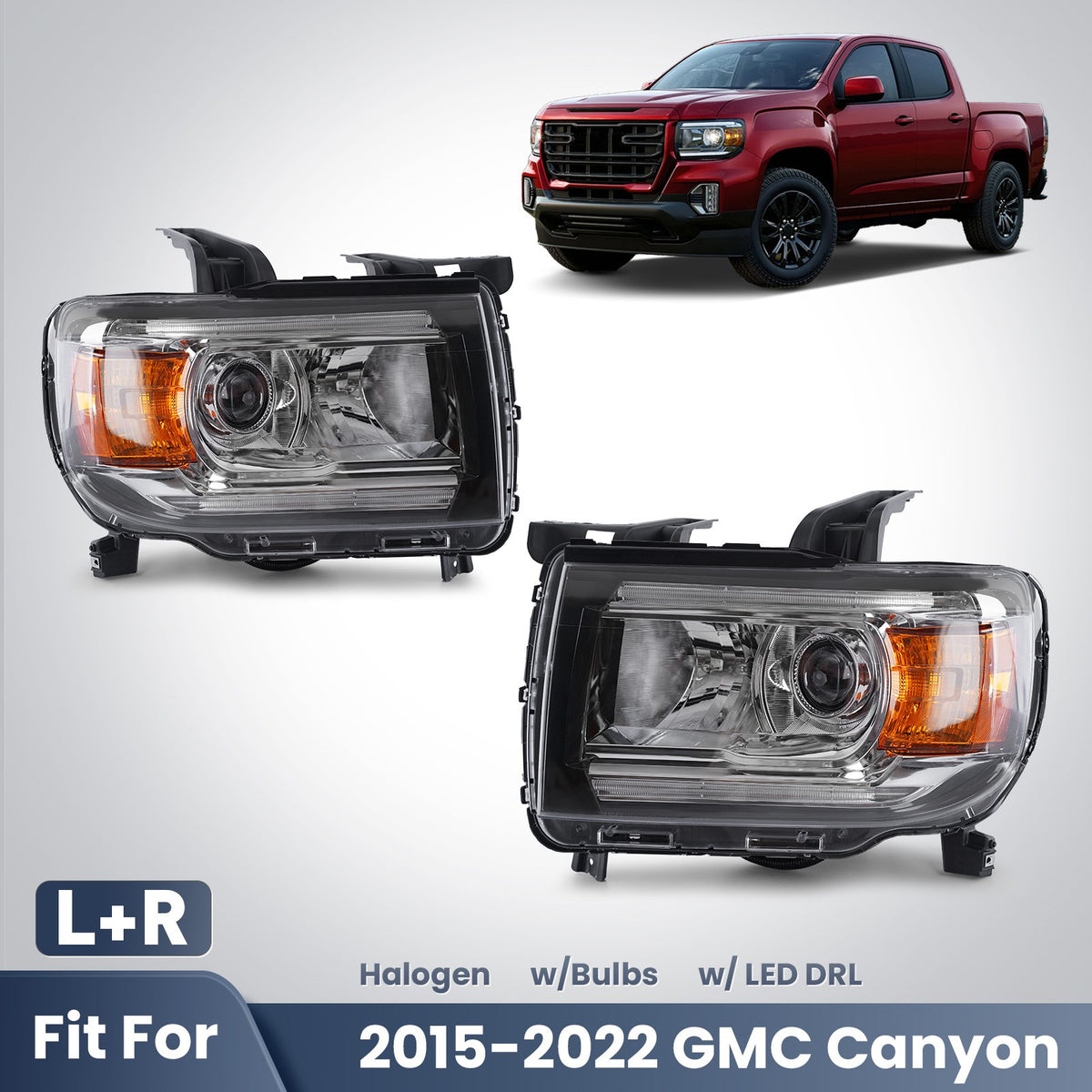 Fitment diagram for 2015-2022 GMC Canyon headlights