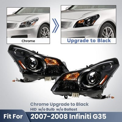 Headlight bulb size diagram for 2007-2008 Infiniti G35 Sedan Black HID Projector headlights