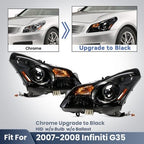Headlight bulb size diagram for 2007-2008 Infiniti G35 Sedan Black HID Projector headlights