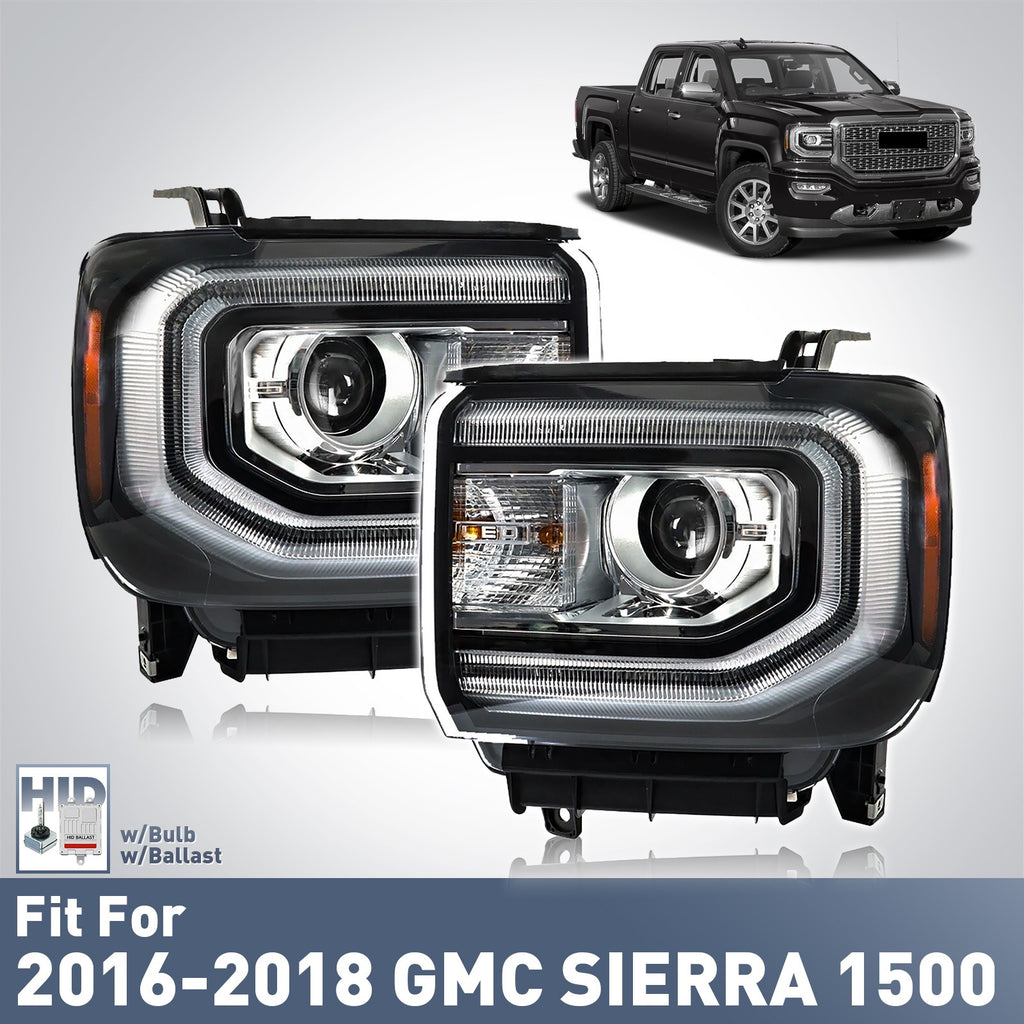 Pair HID headlight front angle for 2016-2018 GMC Sierra 1500