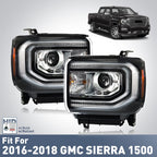 Pair HID headlight front angle for 2016-2018 GMC Sierra 1500