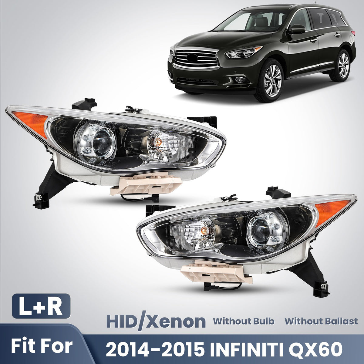 Fitment diagram for 2014-2015 Infiniti QX60 headlights