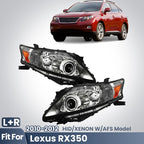 Fitment diagram for 2010-2012 Lexus RX350 headlights