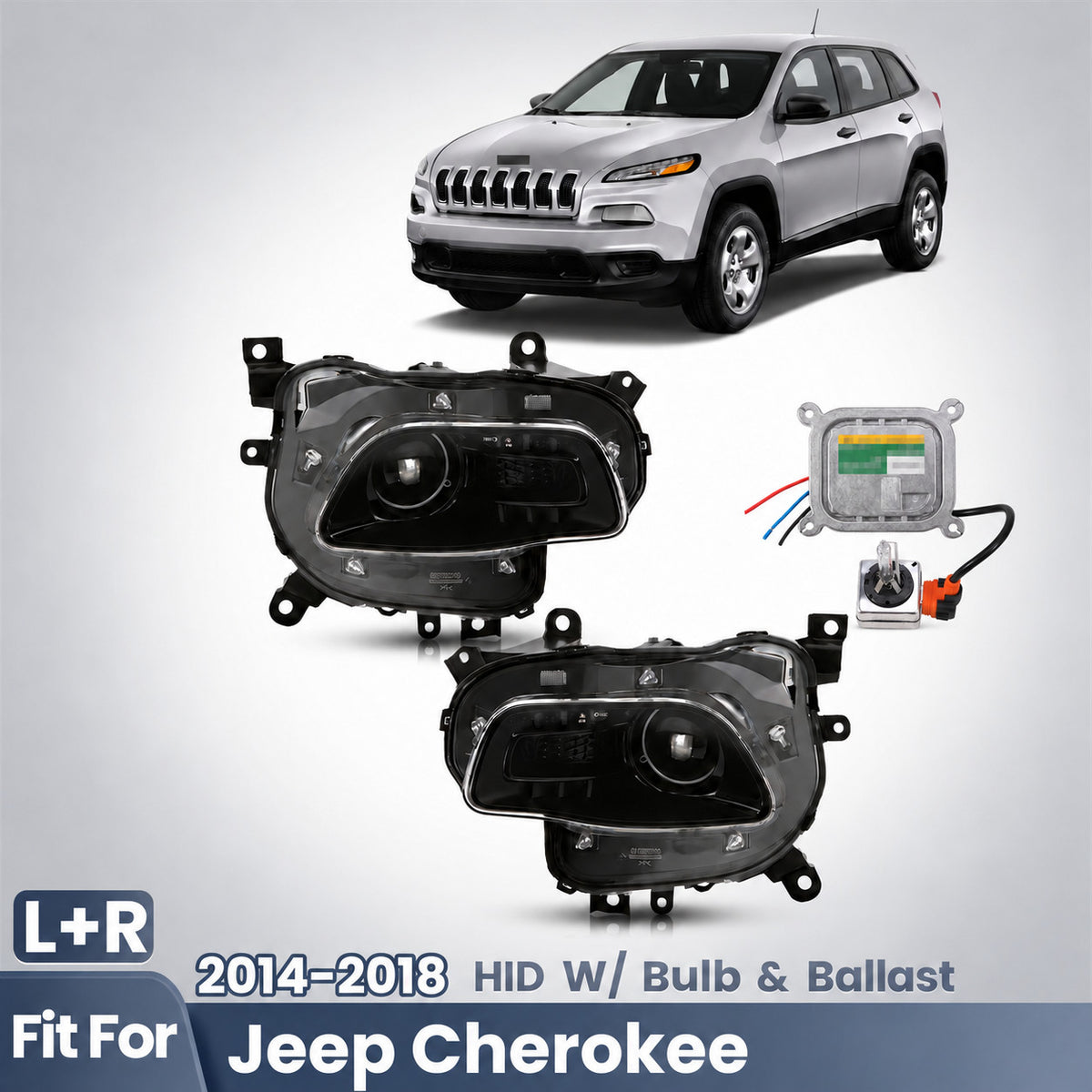 Fitment diagram for 2014-2018 Jeep Cherokee headlights