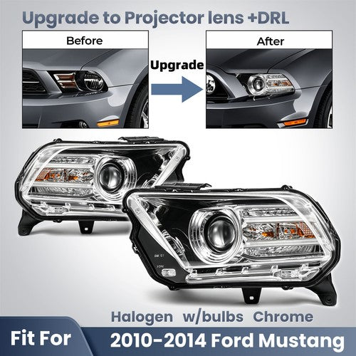 Fitment diagram for 2010-2014 Ford Mustang headlights