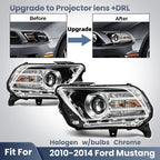 Fitment diagram for 2010-2014 Ford Mustang headlights
