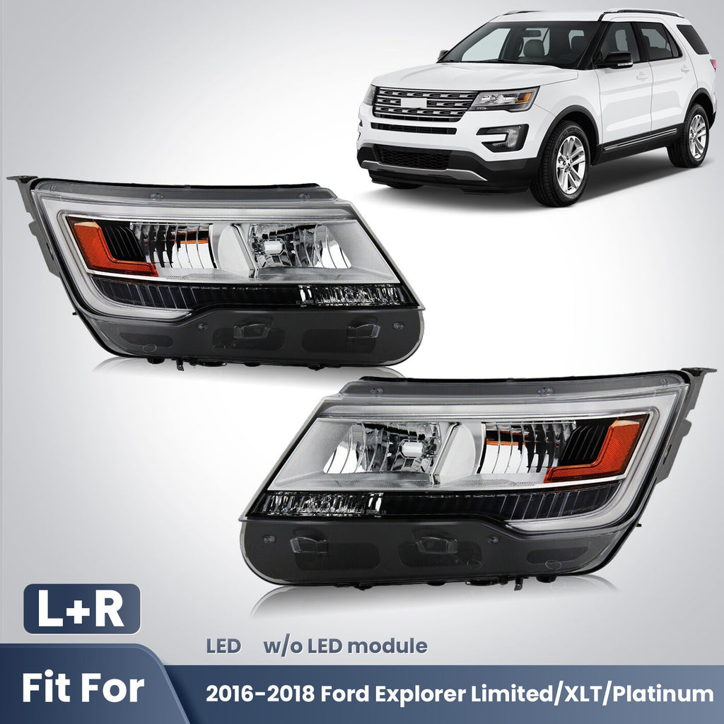 Pair LED headlight front angle for 2016-2018 Ford Explorer