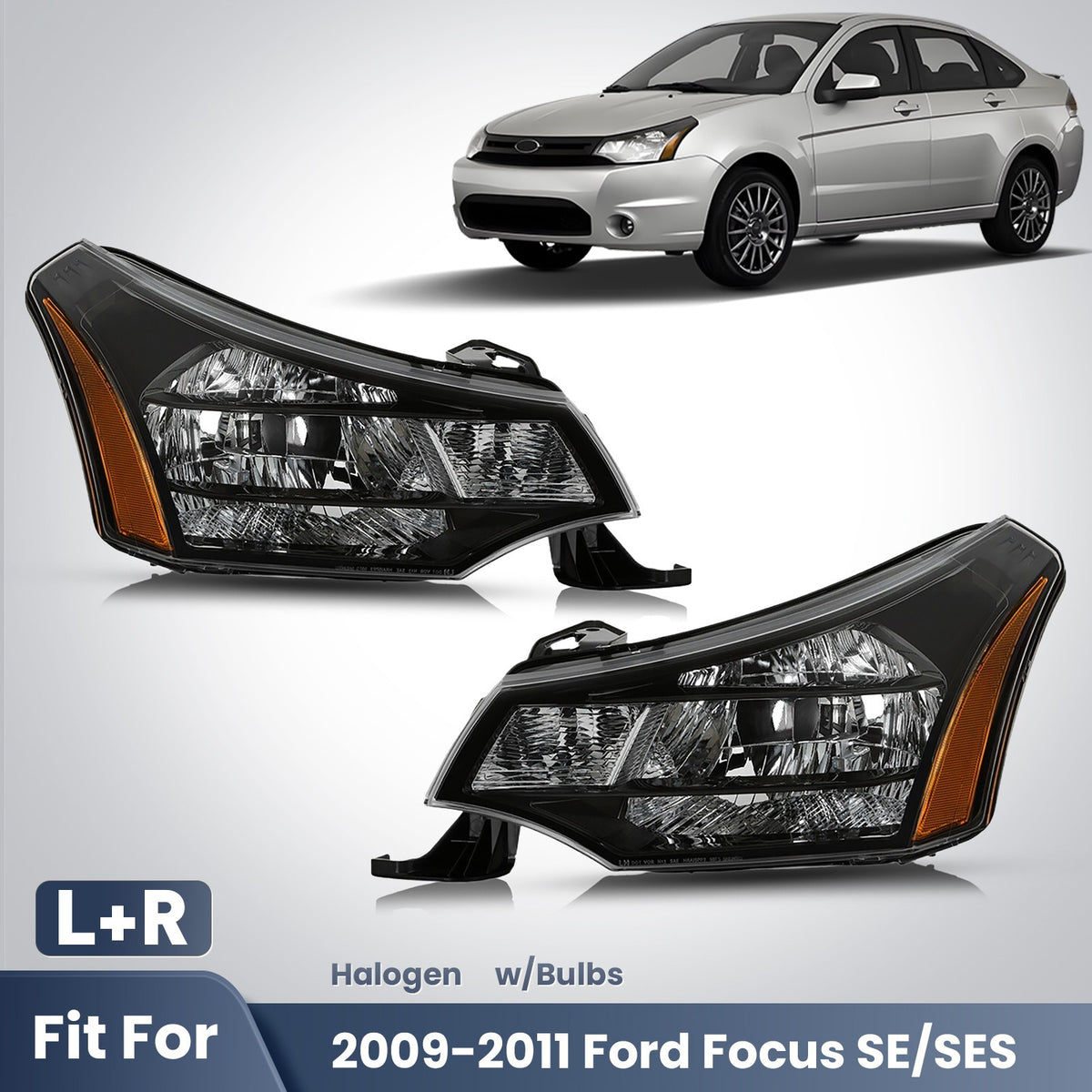 Pair halogen headlight front angle for 2009-2011 Ford Focus