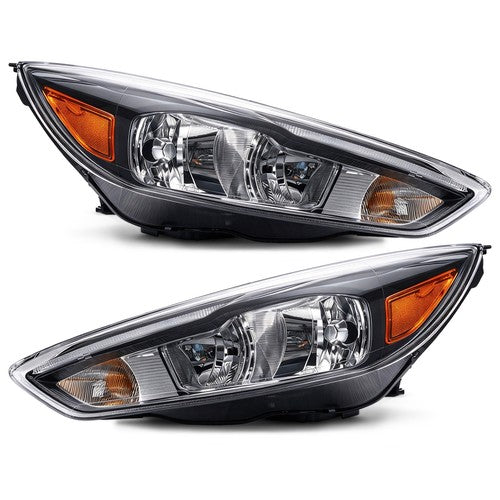 Black Halogen headlights pair front view for 2015-2018 Ford Focus