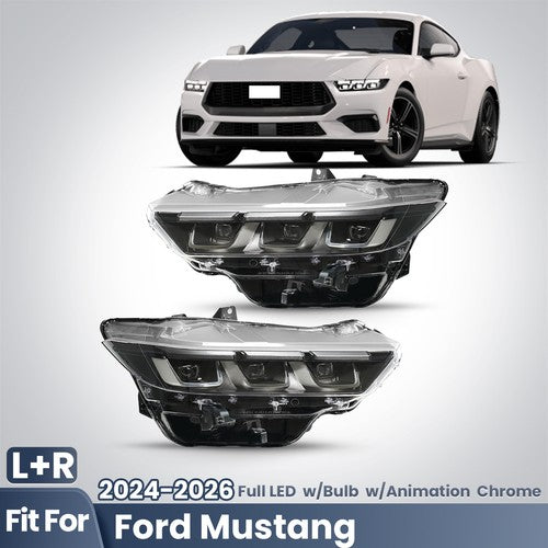 Headlight bulb size diagram for 2024-2026 Ford Mustang Chrome Full LED headlights