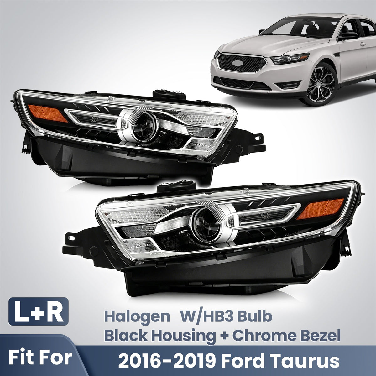 Pair halogen headlight front angle for 2016-2019 Ford Taurus