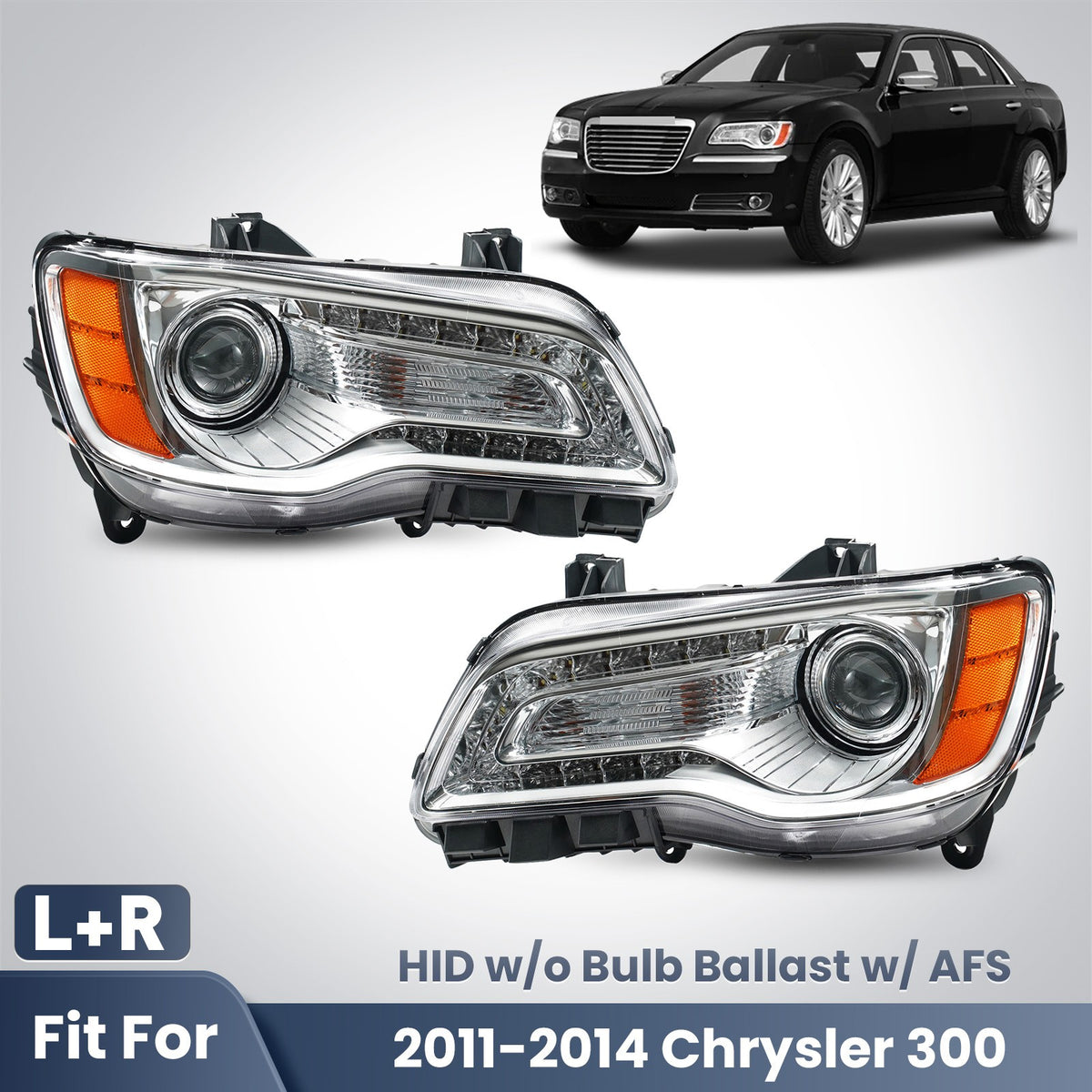 Headlight bulb size diagram for 2011-2014 Chrysler 300 Chrome HID Projector headlights