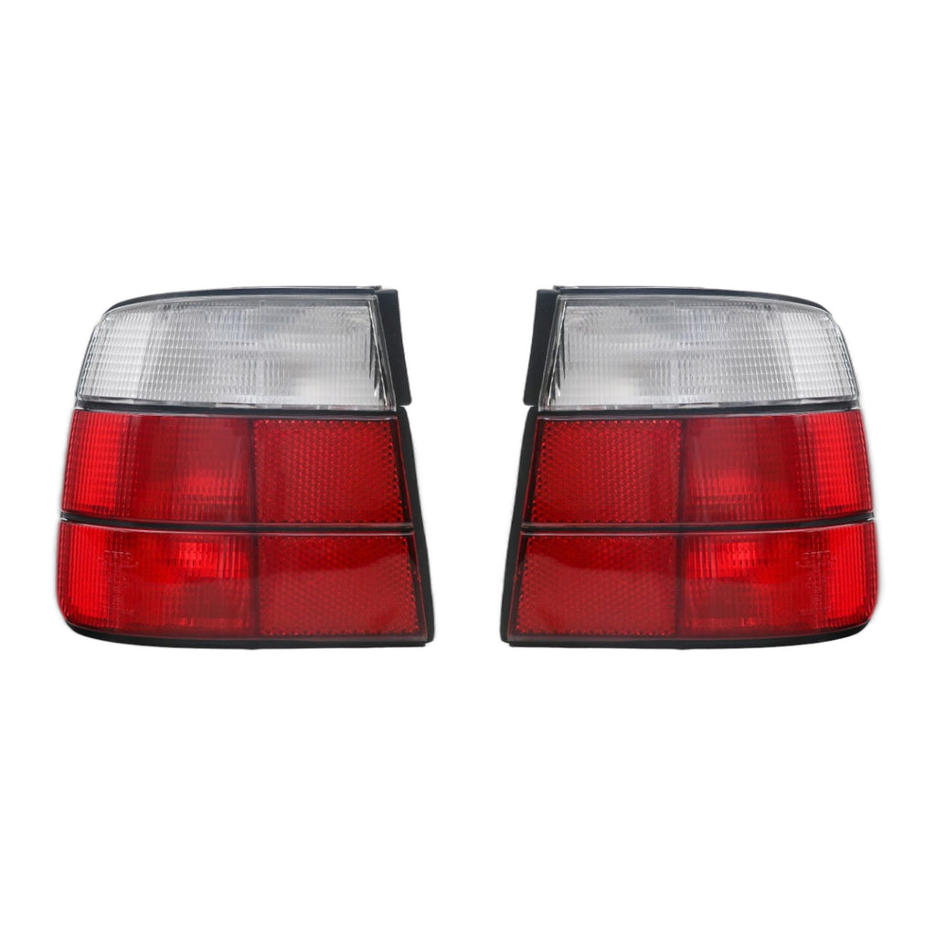 Euro Style Red/Clear Outer Tail Lights Pair for BMW 5 Series E34 Sedan and M5 (1989-1995)
