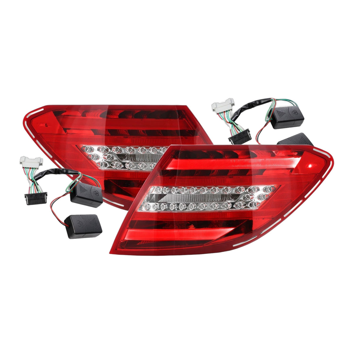 Facelift Style Red Clear LED Tail Lights Pair for Mercedes-Benz C-Class W204 Sedan (2008-2014)
