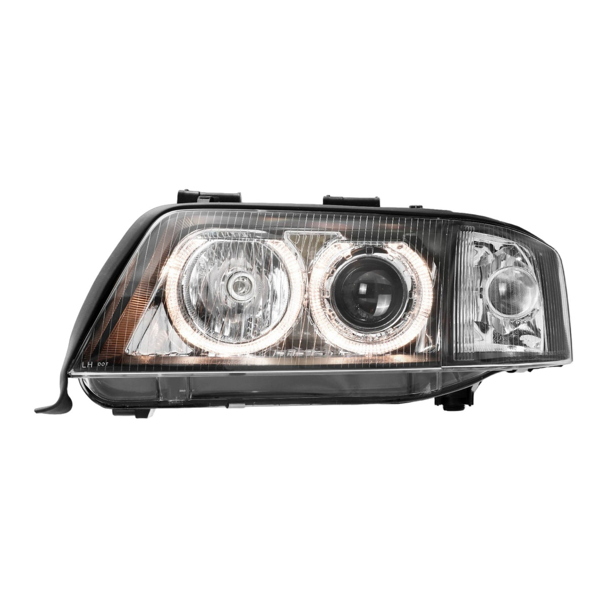 Black Angel Eye Halo Projector Headlights for Audi A6 C5 Halogen Models (1998-2001)