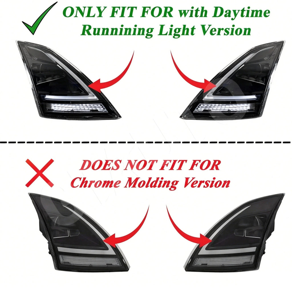 Fitment chart for Black Full LED headlights, 2018-2024 Volvo VNL VNR