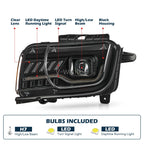 Headlight bulb size diagram for 2010-2013 Chevrolet Camaro Black Projector Halogen headlights