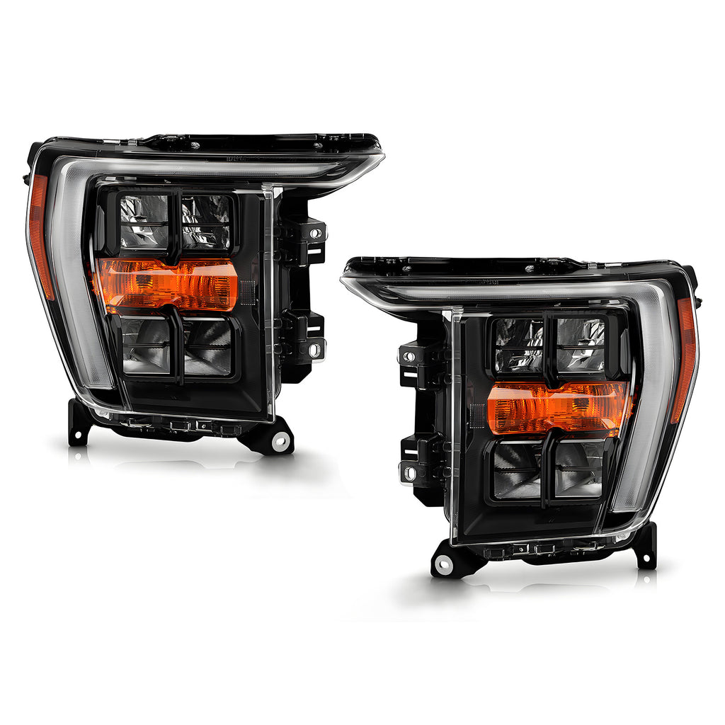 Full LED Headlights Pair, Black Bezel w/o AFS for Ford F-150 (2021-2023)