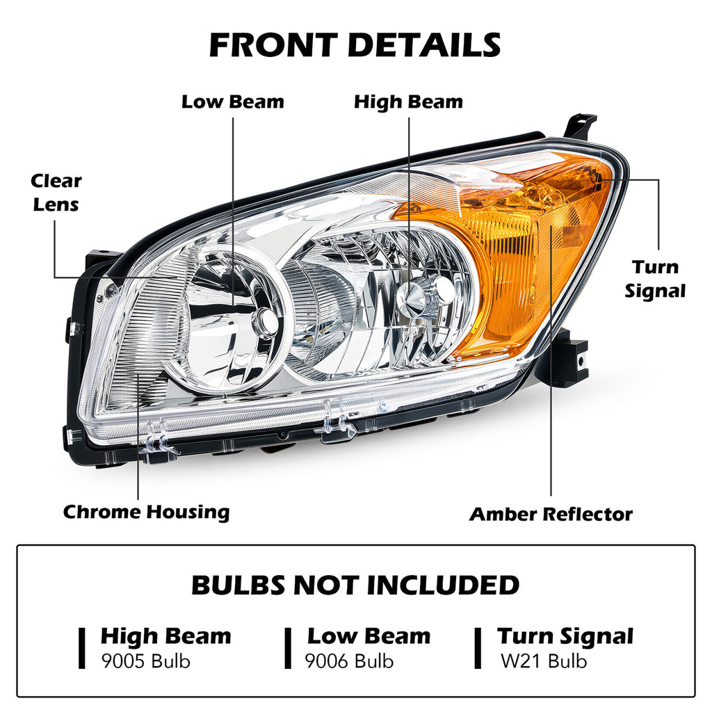 Headlight bulb size diagram for 2009-2012 Toyota RAV4 Chrome Halogen headlights