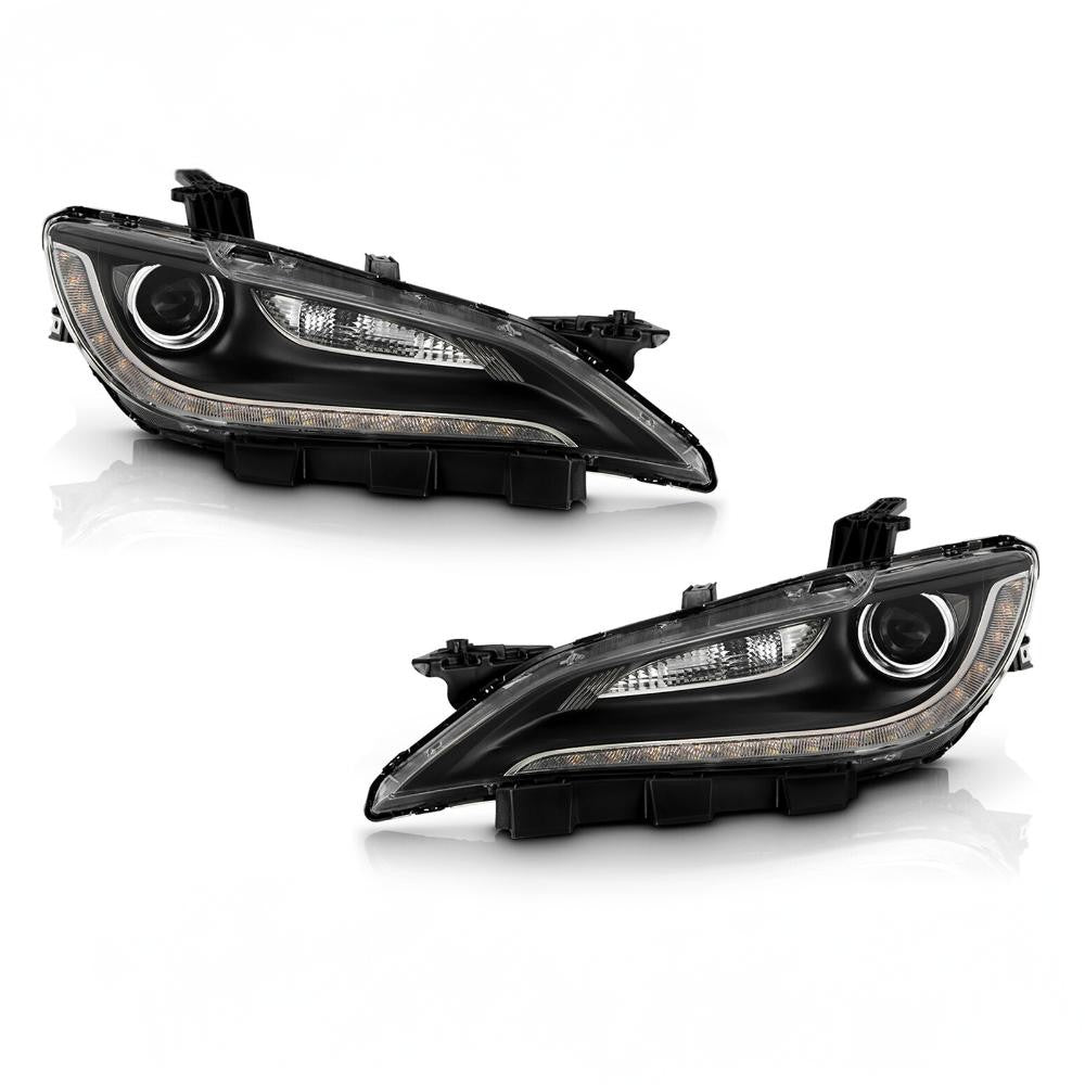 Black Trim HID Headlights Pair w/ LED DRL for Chrysler 200 (2015-2017)