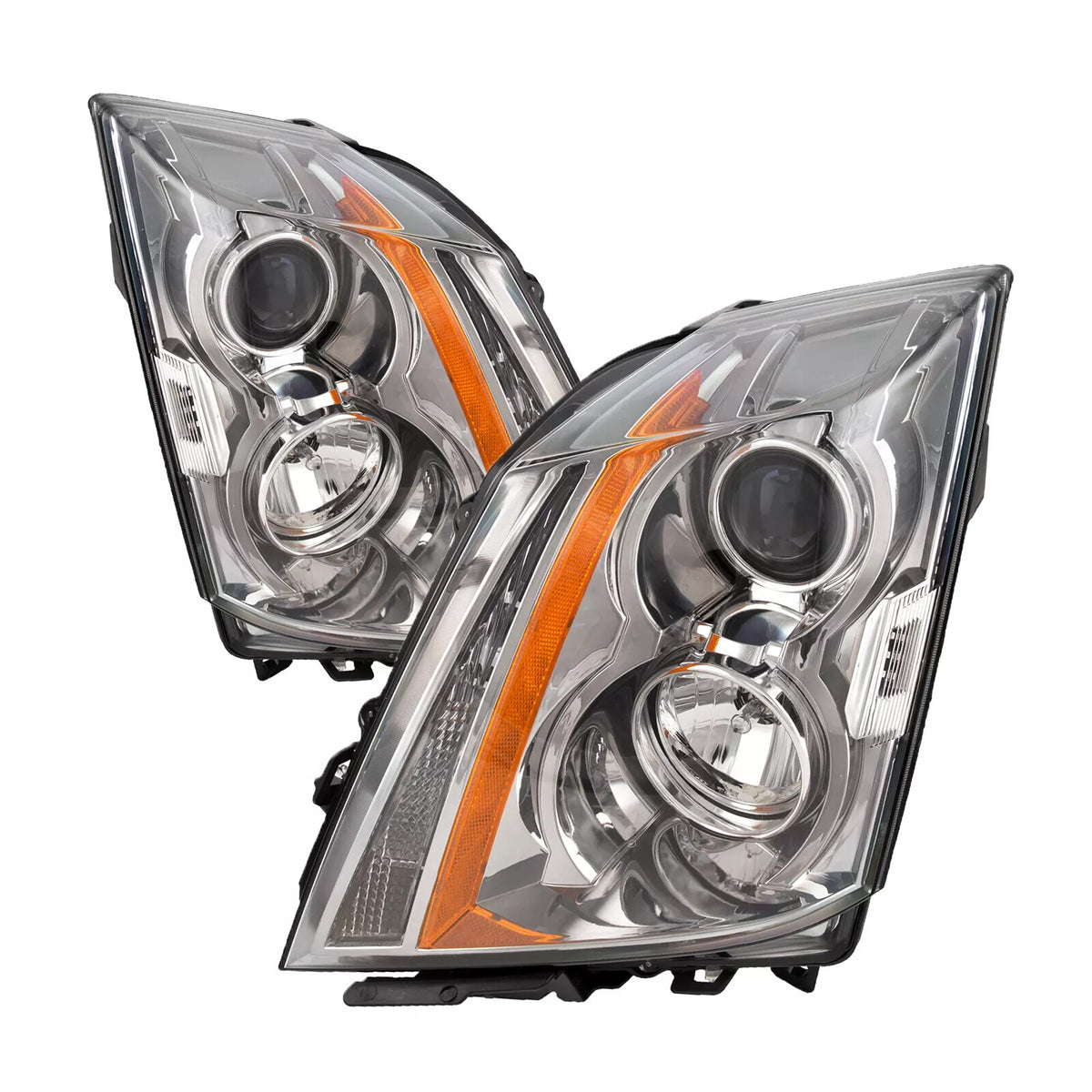 Chrome Halogen Projector Headlights Pair for Cadillac CTS (2008-2014)