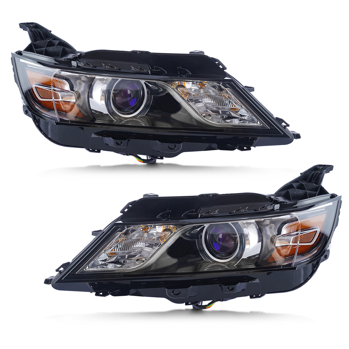 Black Halogen Projector Headlights Pair w/ Bulbs for Chevy Impala 7-Pin (2014-2020)