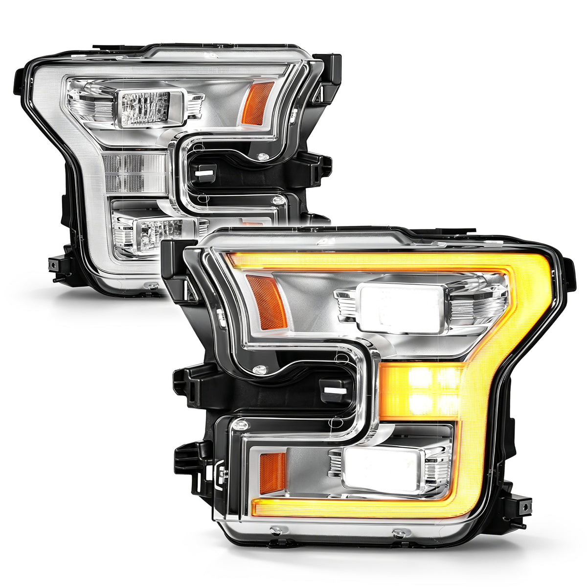 Chrome Full LED Headlights Pair w/ Module for Ford F-150 (2015-2017)